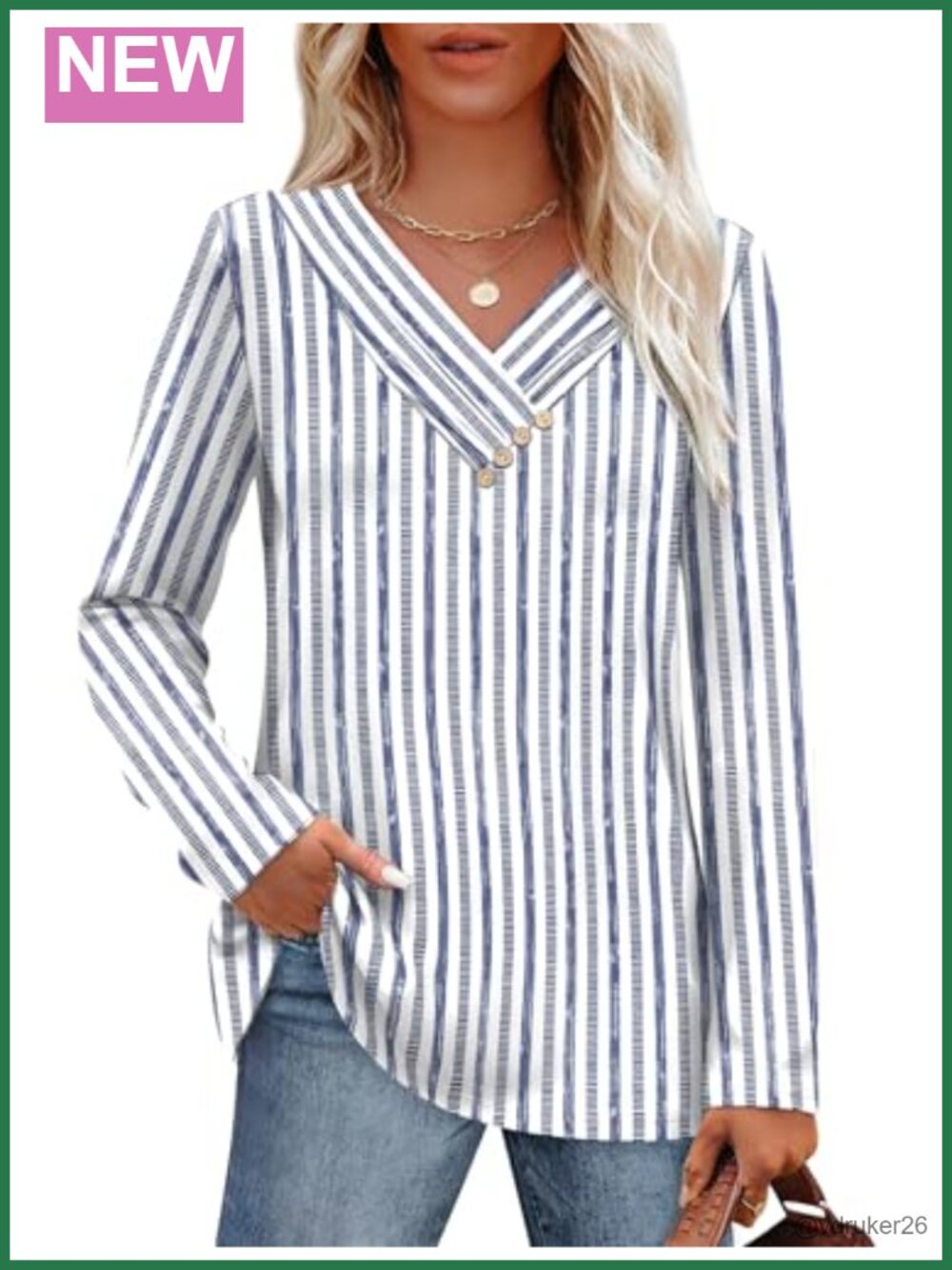 Women's V Neck Tunic Sweater Long Sleeve Pullover with Buttons